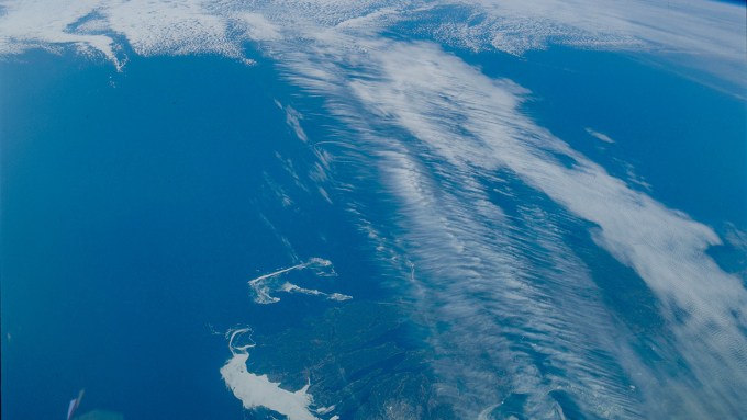 Satellite image of clouds blown by the jet stream.